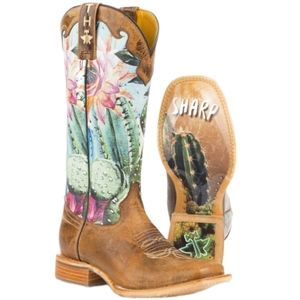 TIN HAUL "Cactilicious" Looking Sharp cowgirl western square toe boots NWT